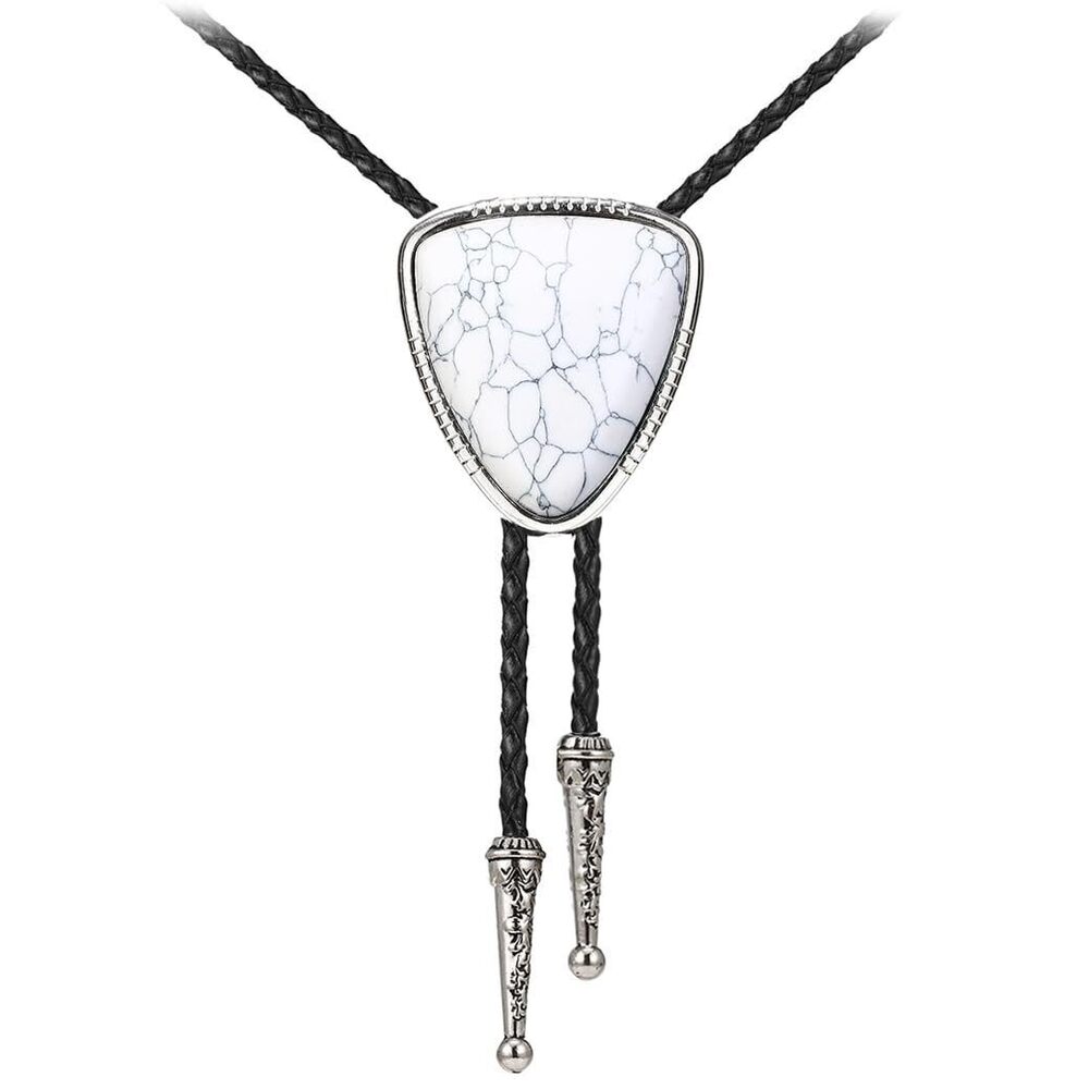 6822 Bolo Tie Vintage Handmade Cowboy Big Triangle Natural Stone Bolo Ties